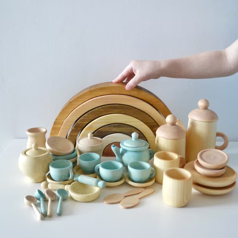Montessori play kitchen, Toy tea set, Pretend play dishes set