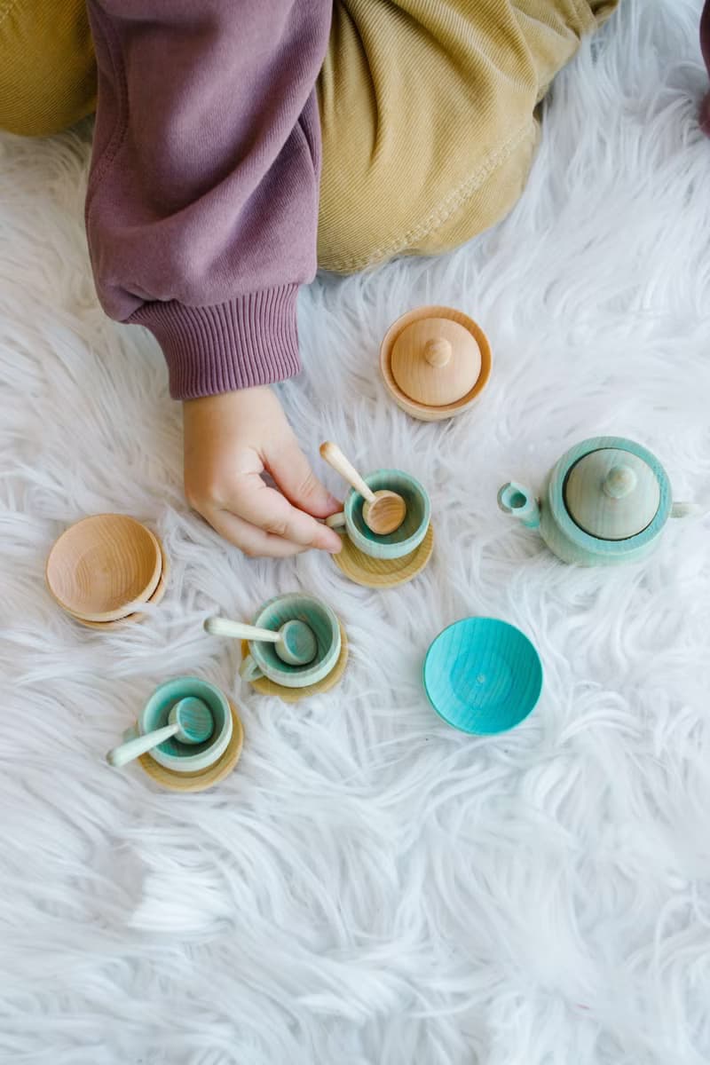 Montessori play kitchen, Toy tea set, Pretend play dishes set