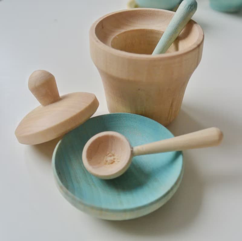 Montessori play kitchen, Toy tea set, Pretend play dishes set