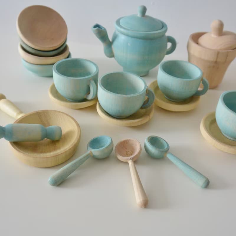 Montessori play kitchen, Toy tea set, Pretend play dishes set