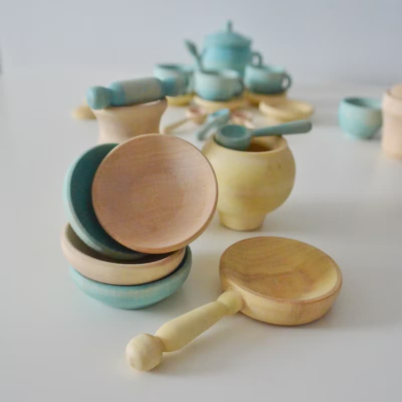 Montessori play kitchen, Toy tea set, Pretend play dishes set