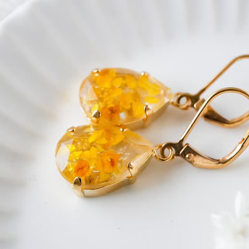 ビジュードロップ/本物のお花/ローダンセ入りピアス ・P462