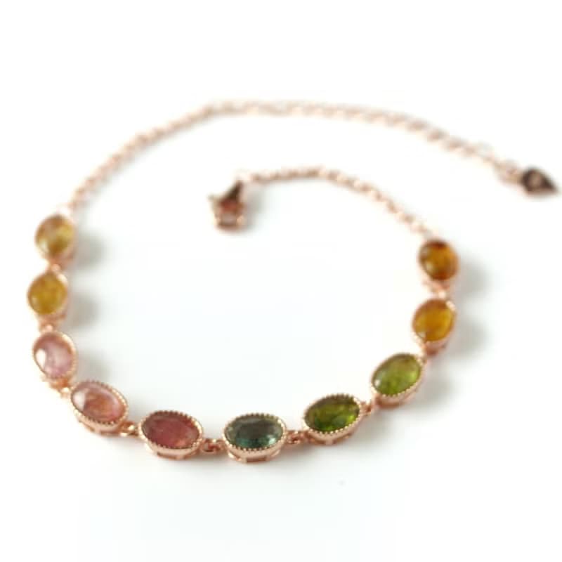 Natural Tourmaline Bracelet Sterling Silver 925 with pinkgold Plated