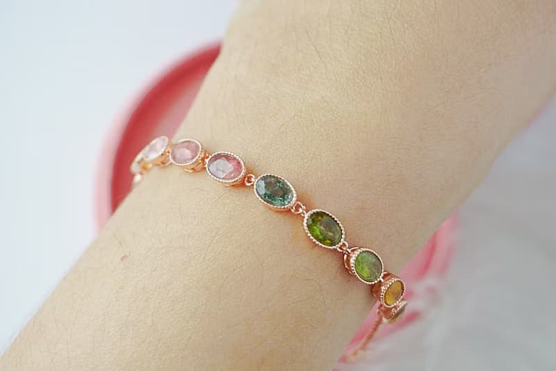 Natural Tourmaline Bracelet Sterling Silver 925 with pinkgold Plated