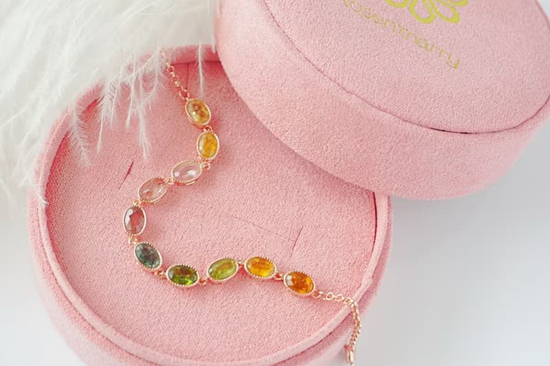 Natural Tourmaline Bracelet Sterling Silver 925 with pinkgold Plated