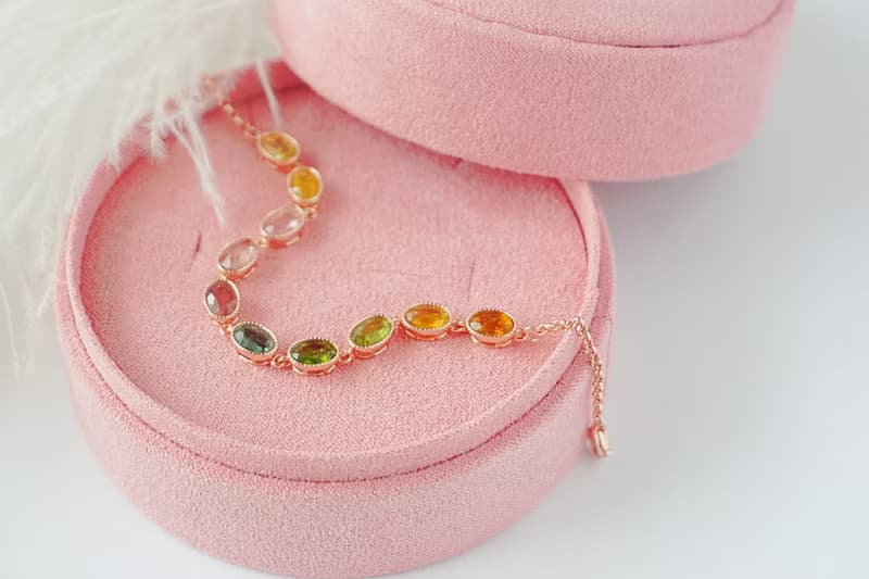 Natural Tourmaline Bracelet Sterling Silver 925 with pinkgold Plated