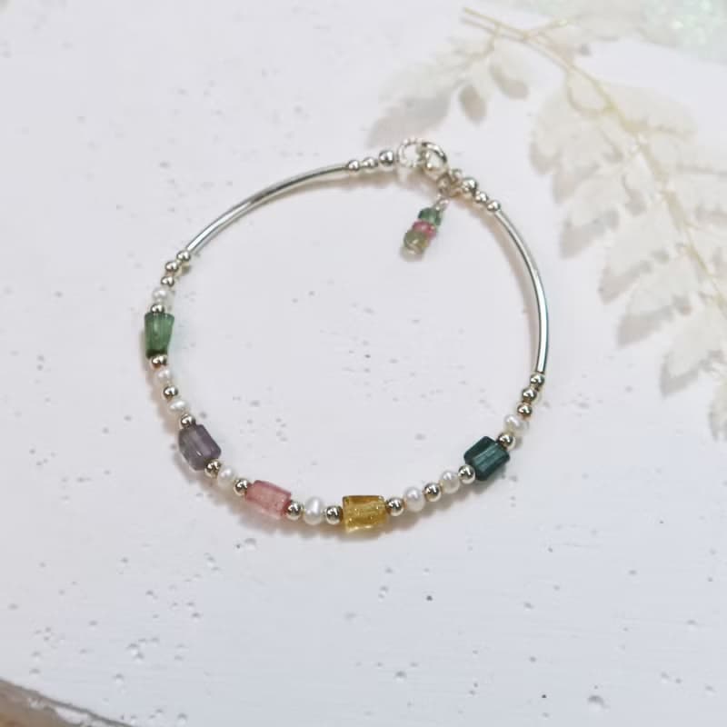 【水晶手串】不規則碧璽x珍珠x銀管 | 水晶手鍊 | 大員囡仔