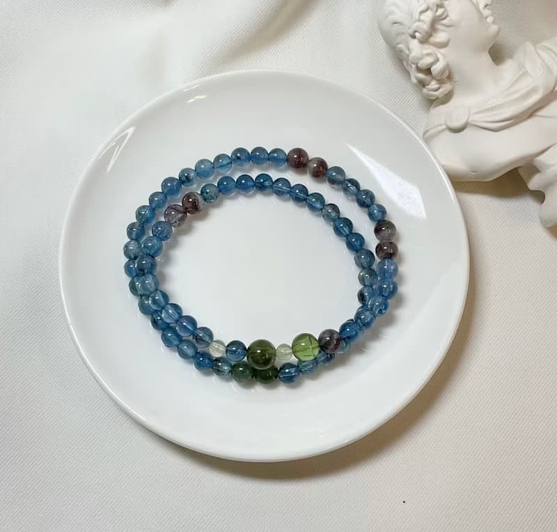 【嚴選】魔鬼海藍寶 綠髮晶 紫紅極光 綠碧璽 雙圈水鍊手鍊/細鍊