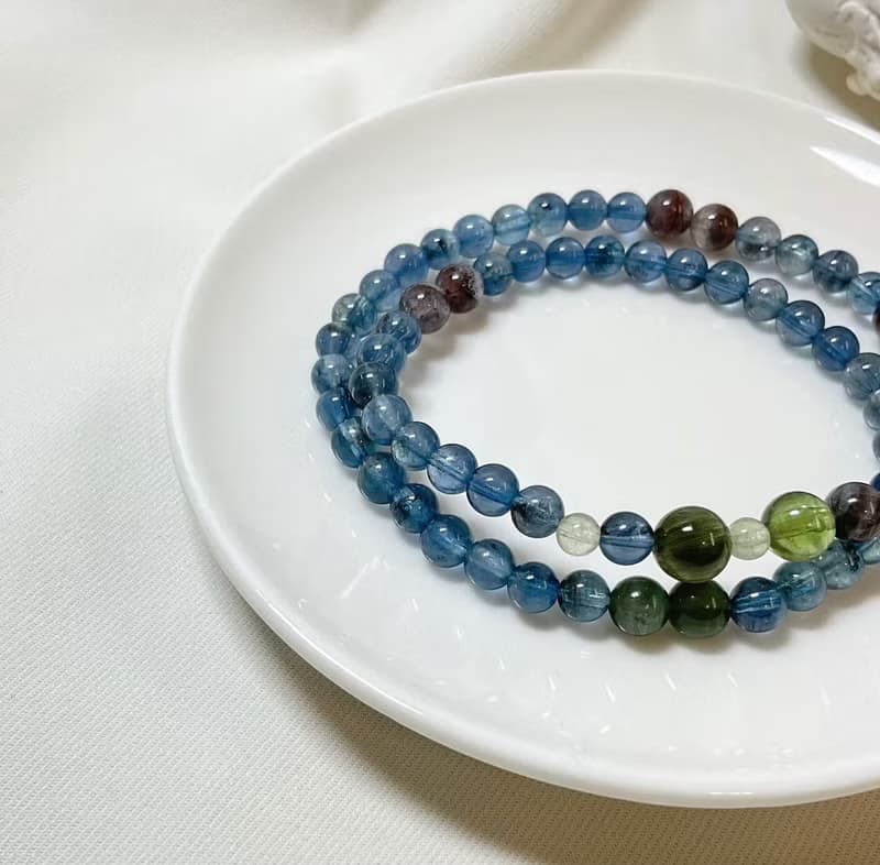 【嚴選】魔鬼海藍寶 綠髮晶 紫紅極光 綠碧璽 雙圈水鍊手鍊/細鍊