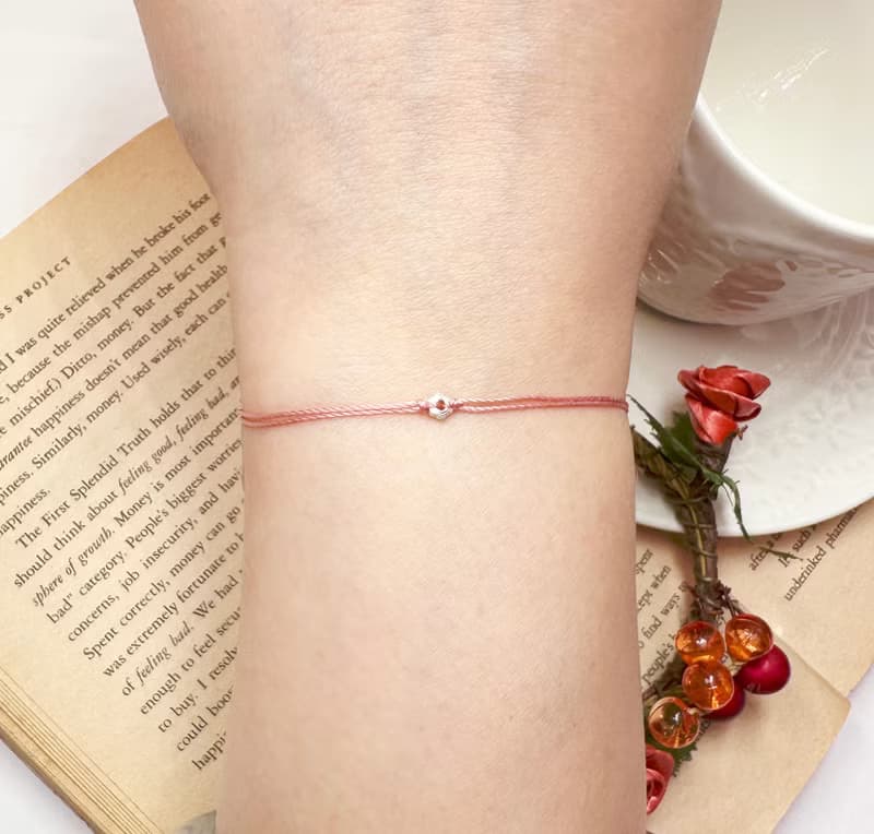 純銀 迷你 花朵 玫瑰粉 手鍊 雙線 閨蜜 人緣 幸福線 低調
