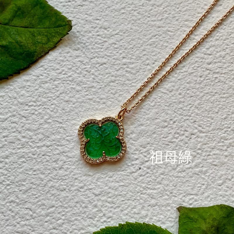花玉復古雕紋鑲鑽項鍊(共三色) l鋯石|人造玉石|中式風格
