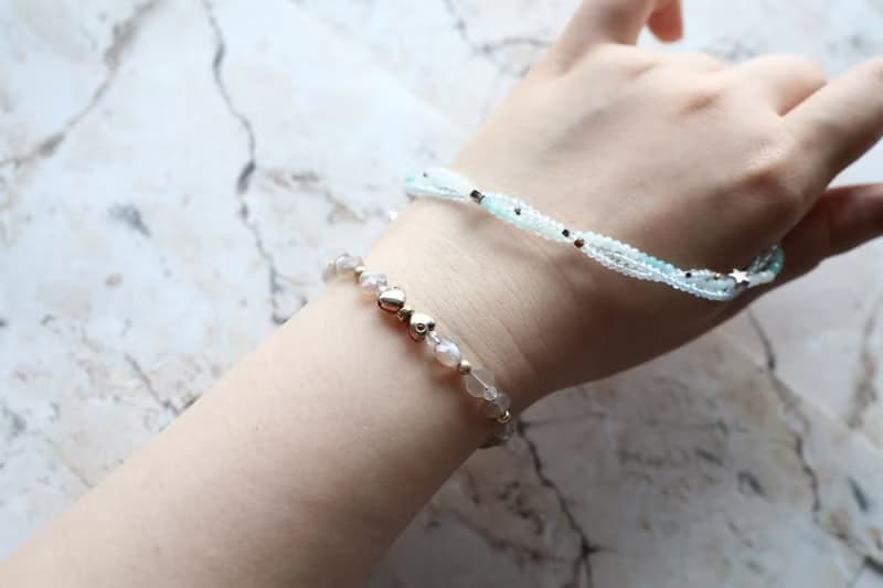 Journal-雙結之心 (銀光橙月光石)自留款蝴蝶結愛心925銀鍍金手鍊