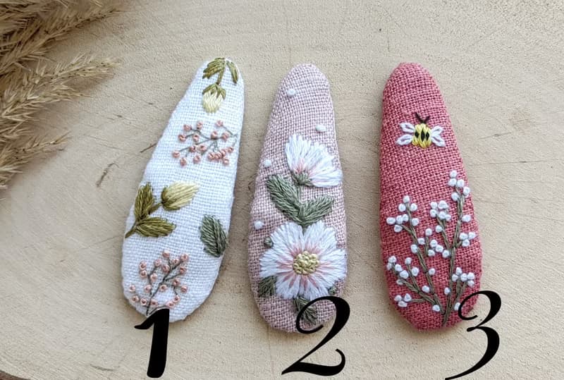 刺繡髮夾、花朵嬰兒髮夾、髮飾、森林珠寶