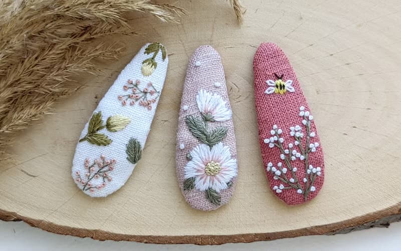 刺繡髮夾、花朵嬰兒髮夾、髮飾、森林珠寶