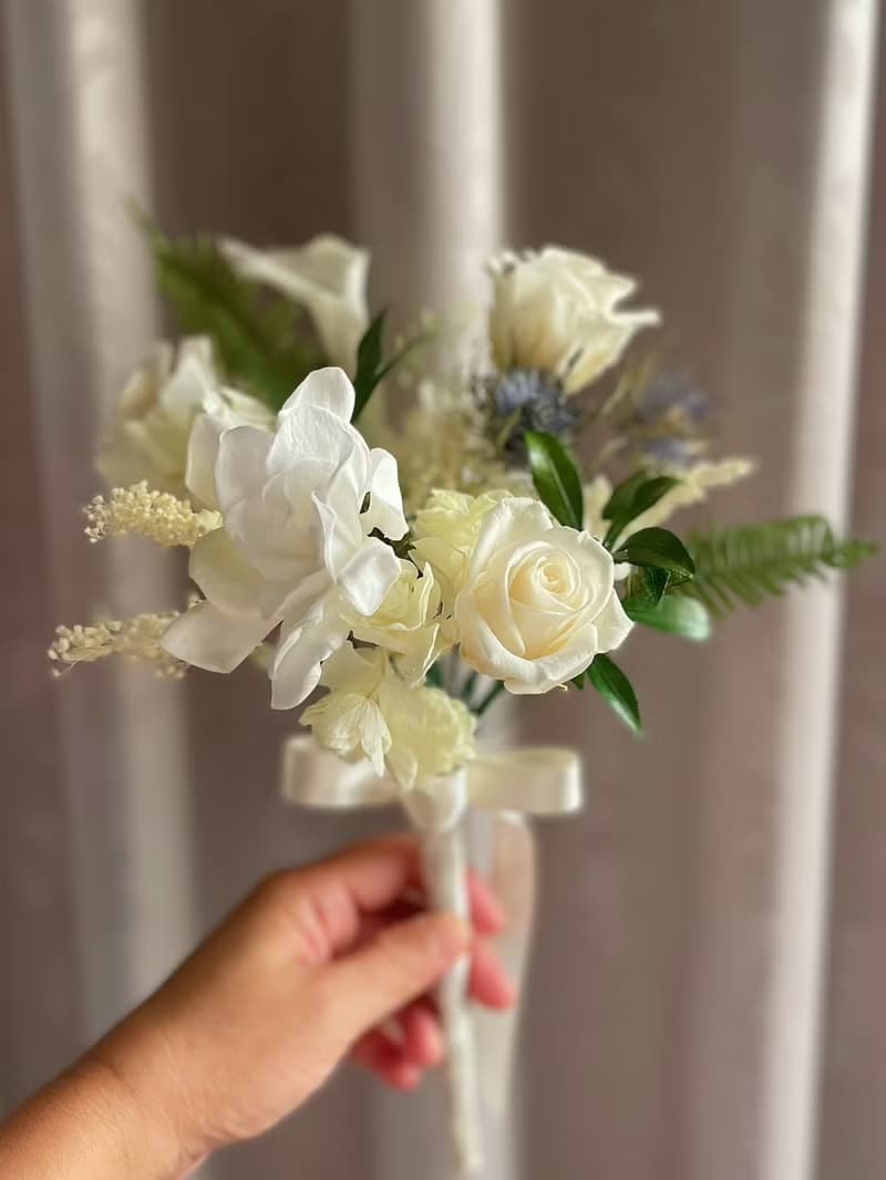 【永生花禮】清新白綠花束/永生捧花/拍照捧花/新娘捧花/登記捧花