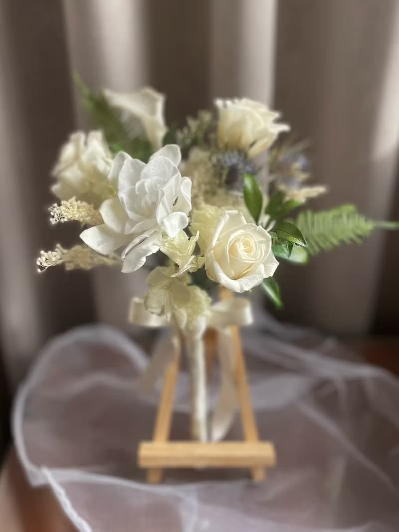 【永生花禮】清新白綠花束/永生捧花/拍照捧花/新娘捧花/登記捧花