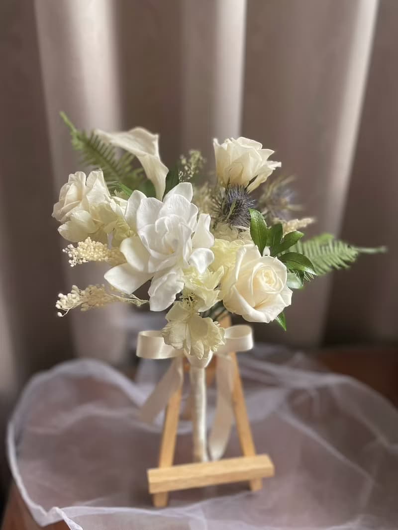 【永生花禮】清新白綠花束/永生捧花/拍照捧花/新娘捧花/登記捧花