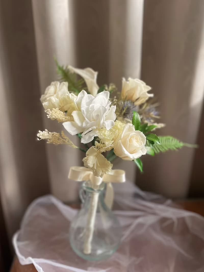 【永生花禮】清新白綠花束/永生捧花/拍照捧花/新娘捧花/登記捧花