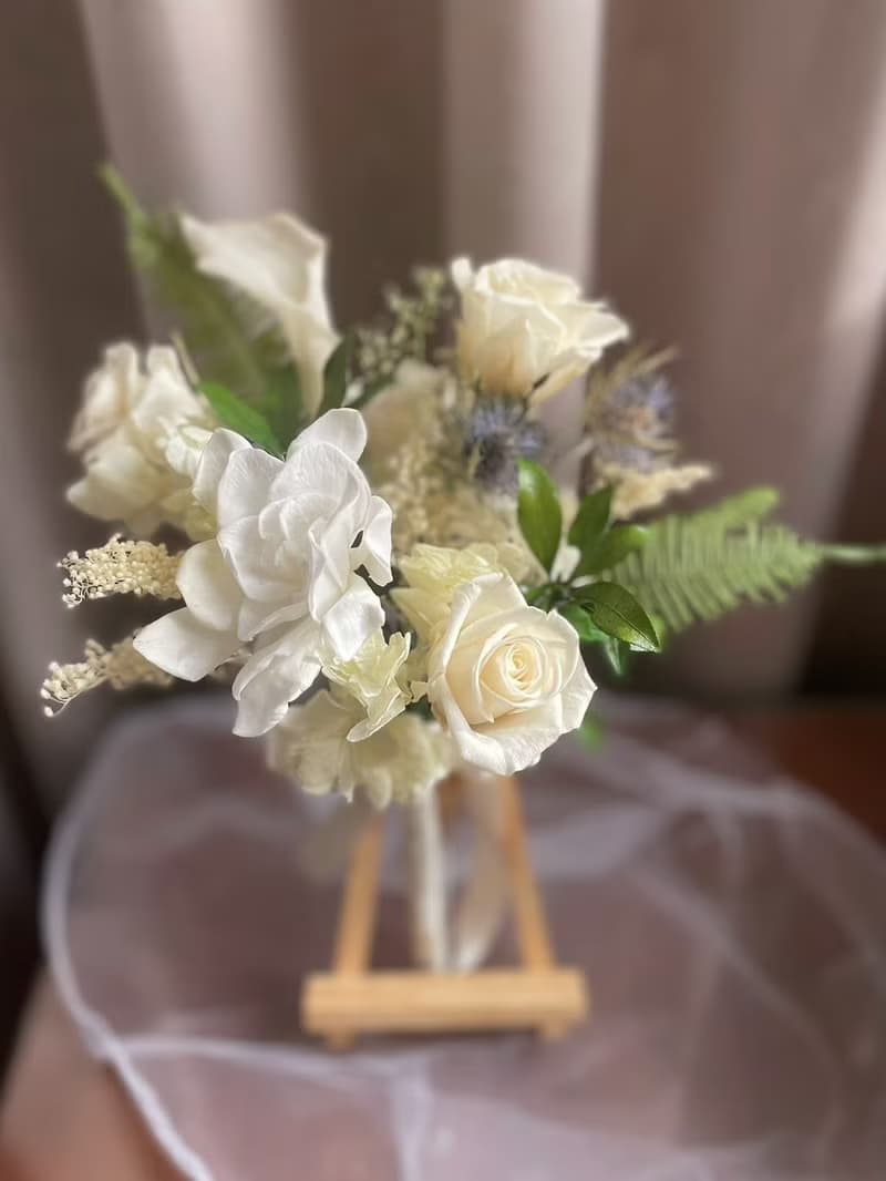 【永生花禮】清新白綠花束/永生捧花/拍照捧花/新娘捧花/登記捧花