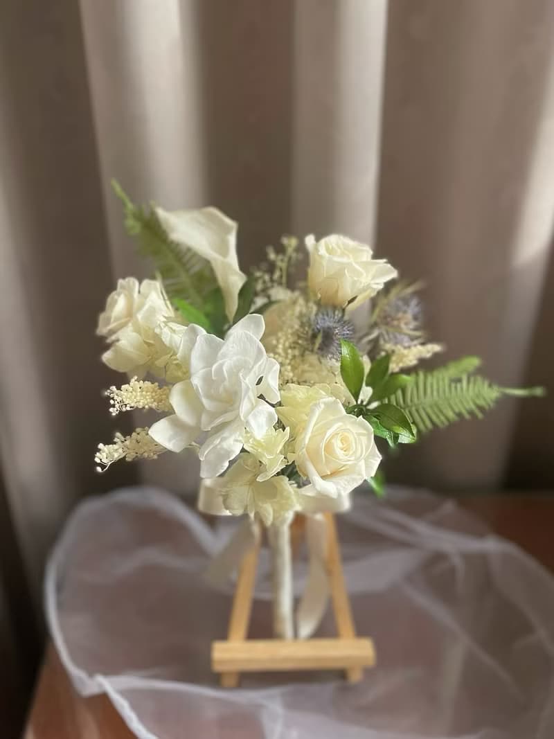 【永生花禮】清新白綠花束/永生捧花/拍照捧花/新娘捧花/登記捧花