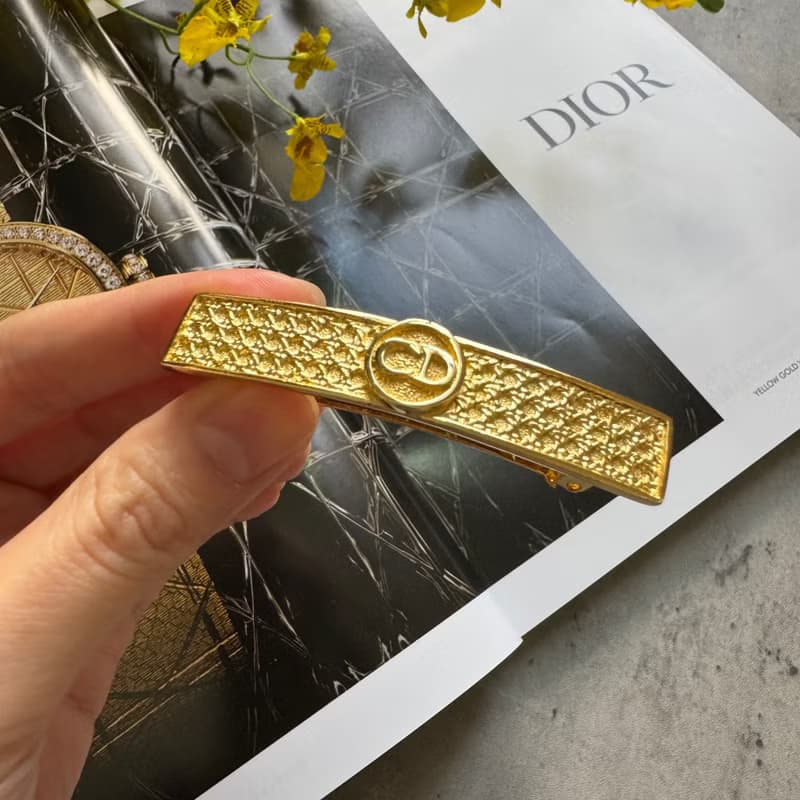 中古未使用稀少品 Christian Dior 籐格紋 髮夾 Lady Dior