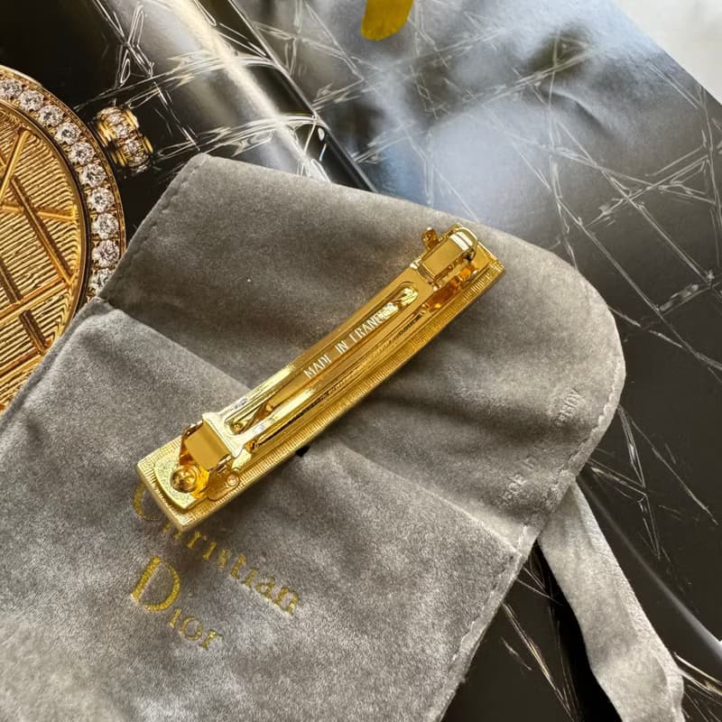 中古未使用稀少品 Christian Dior 籐格紋 髮夾 Lady Dior