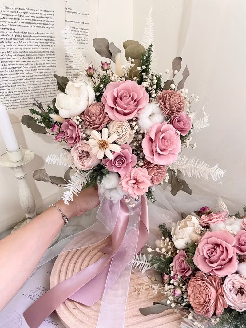 莫蘭粉玫瑰捧花 乾燥花 不凋花 捧花 結婚 新年 婚禮 新娘捧花聖