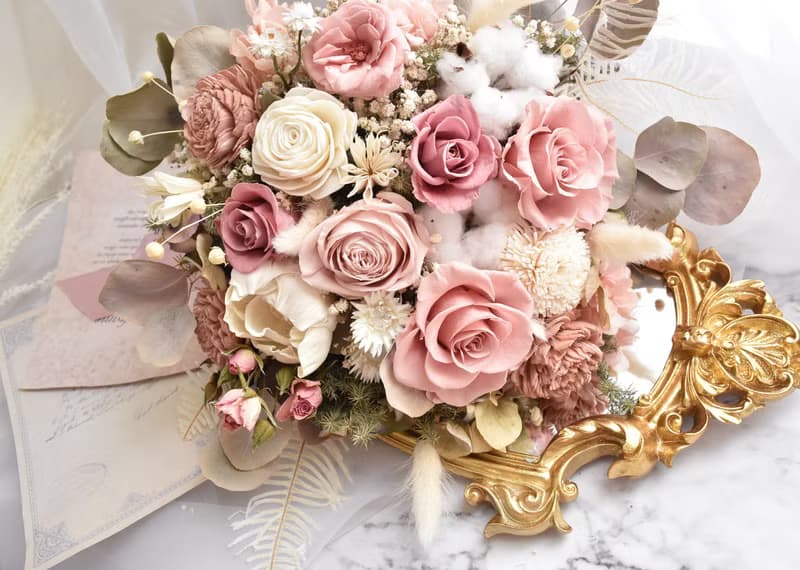 莫蘭粉玫瑰捧花 乾燥花 不凋花 捧花 結婚 新年 婚禮 新娘捧花聖