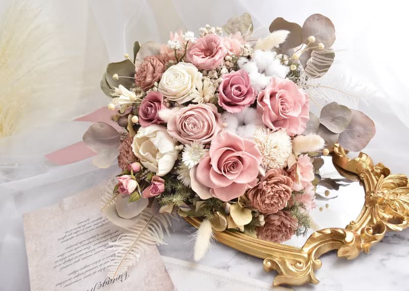 莫蘭粉玫瑰捧花 乾燥花 不凋花 捧花 結婚 新年 婚禮 新娘捧花聖
