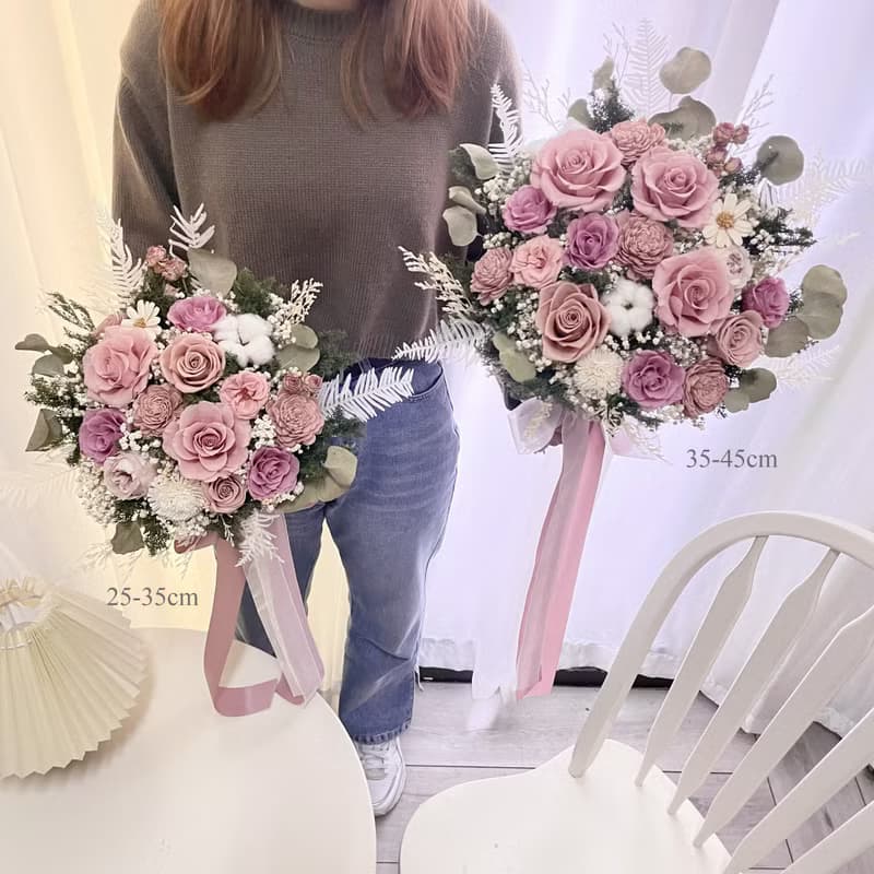 莫蘭粉玫瑰捧花 乾燥花 不凋花 捧花 結婚 新年 婚禮 新娘捧花聖