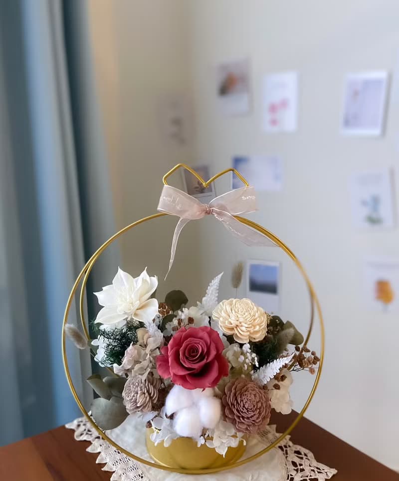 永生花金屬提籃花禮 開幕花禮  居家商業布置