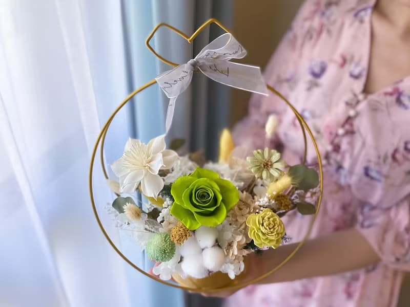 永生花金屬提籃花禮 開幕花禮  居家商業布置