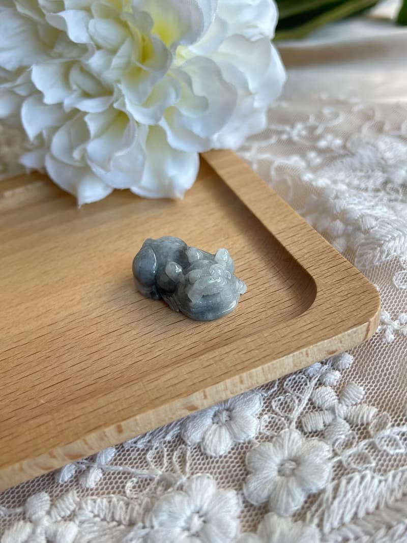 濃烏雞貔貅一對 擺件 招財 鎮宅 |天然緬甸翡翠