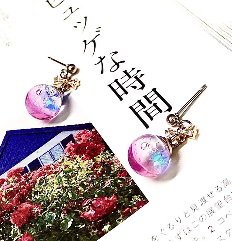 粉紅 蝴蝶結 玻璃球 針式 | 夾式耳環【黎明的玫瑰色彩】