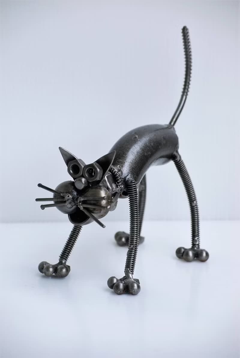 Cat Scrap Metal Sculpture, Gift For Anniversary, Wow Welding Sculptures