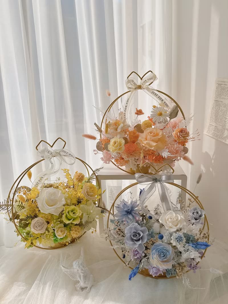 逗留 - 天空藍永生花 小花園系列開幕花籃 升遷禮物