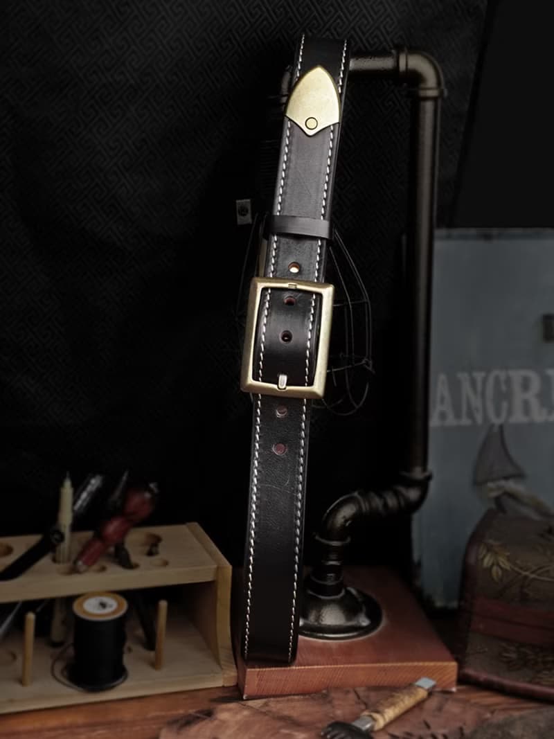 復古美式銅扣牛皮腰帶 純手工加厚頭層牛皮皮帶 男 寬3.8cm
