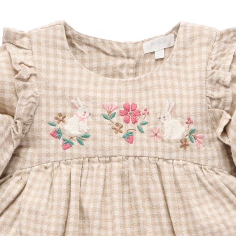 澳洲Purebaby有機棉女童長袖洋裝/童裝裙 12M-5T 杏色格子