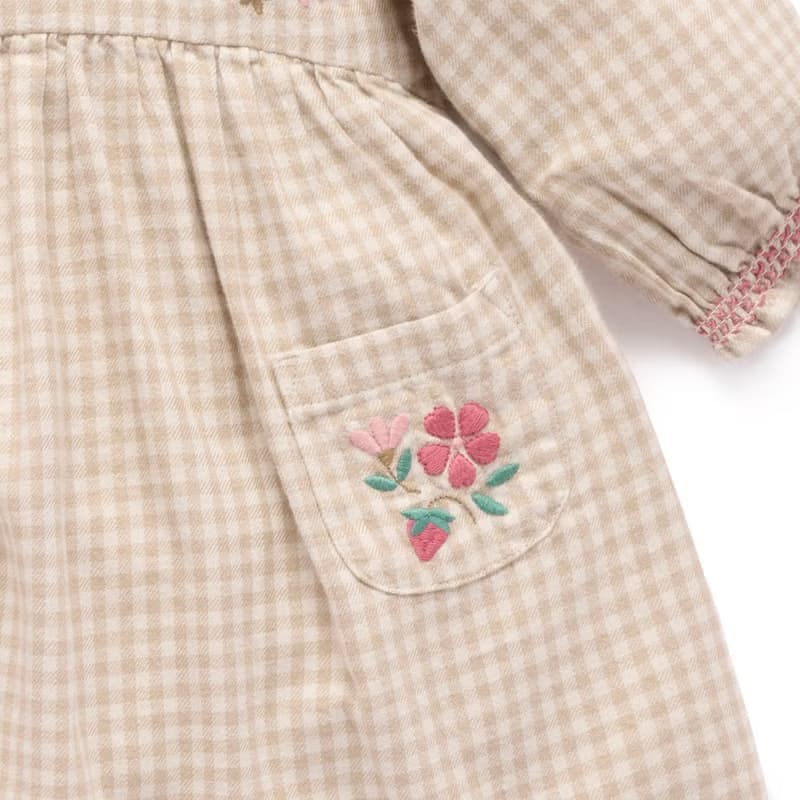 澳洲Purebaby有機棉女童長袖洋裝/童裝裙 12M-5T 杏色格子