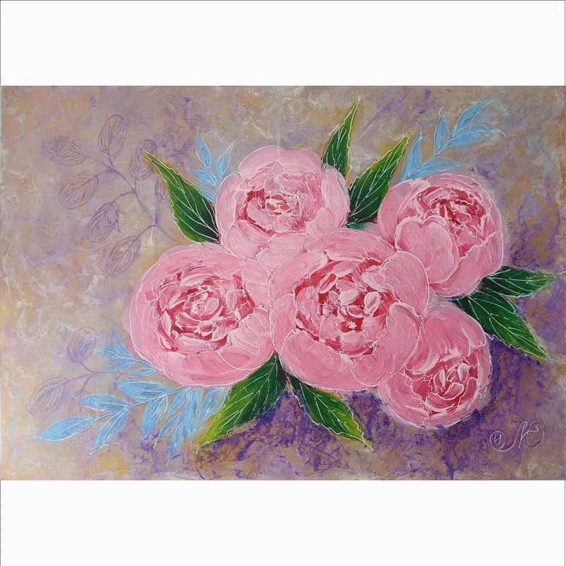 Pink Roses Painting Flower Original Art Floral Bouquet Wall Art Acrylic Painting