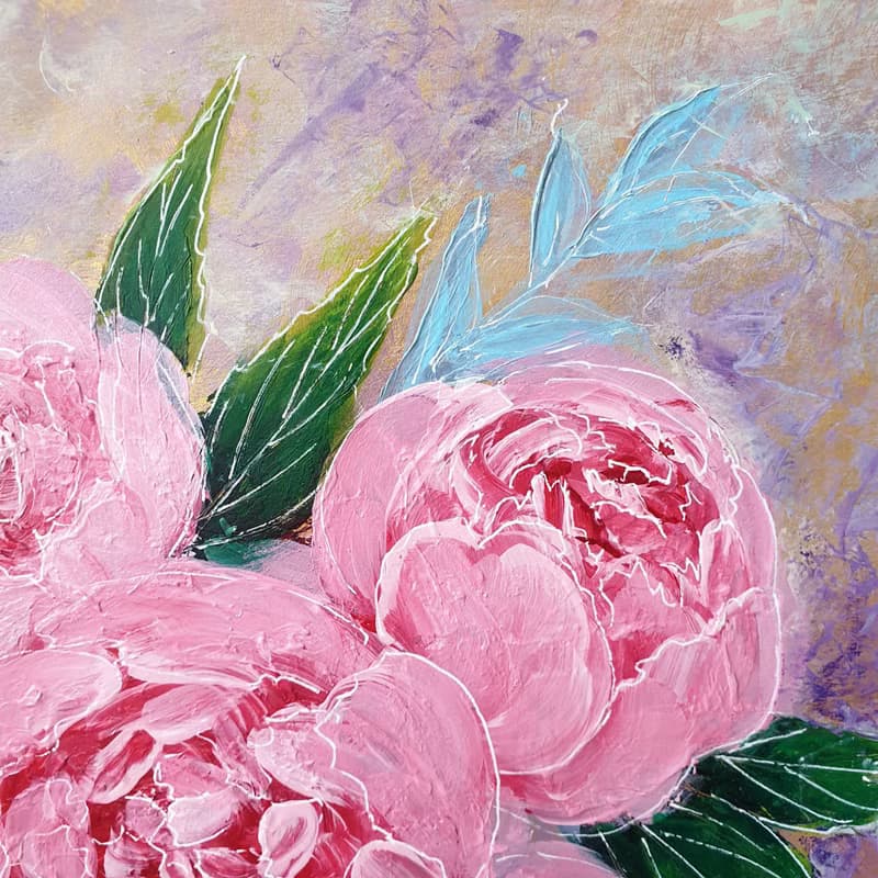 Pink Roses Painting Flower Original Art Floral Bouquet Wall Art Acrylic Painting