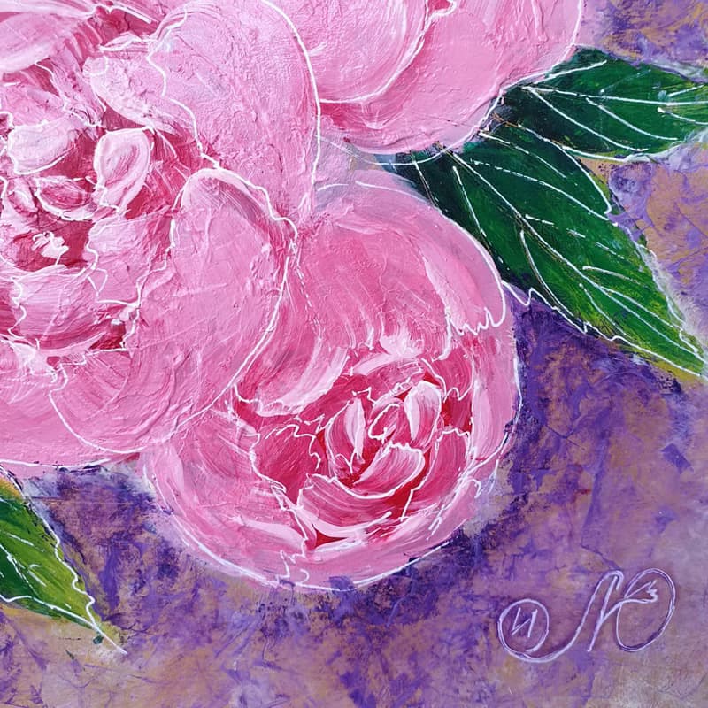 Pink Roses Painting Flower Original Art Floral Bouquet Wall Art Acrylic Painting