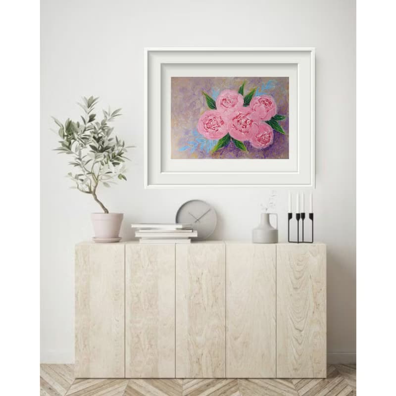 Pink Roses Painting Flower Original Art Floral Bouquet Wall Art Acrylic Painting