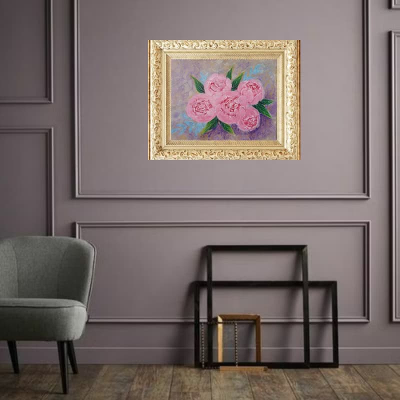 Pink Roses Painting Flower Original Art Floral Bouquet Wall Art Acrylic Painting