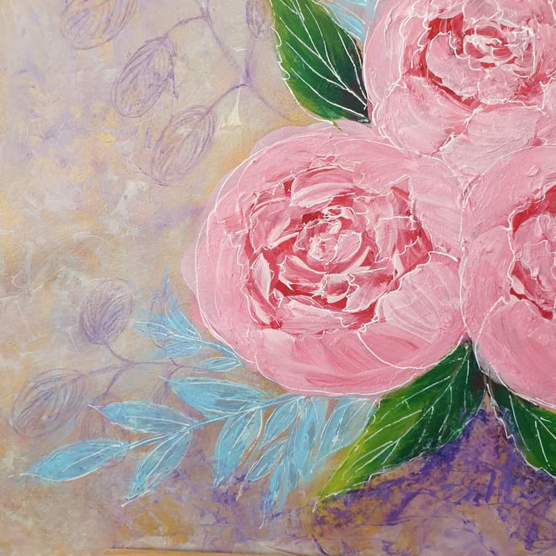 Pink Roses Painting Flower Original Art Floral Bouquet Wall Art Acrylic Painting