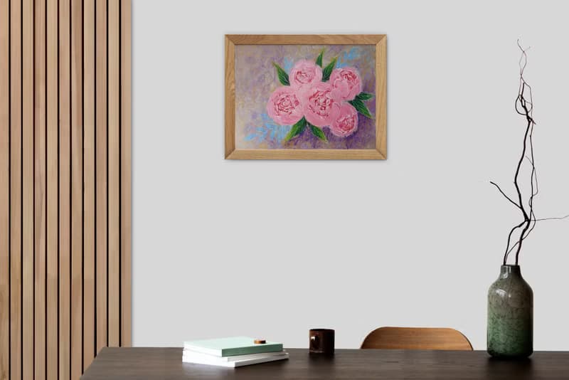 Pink Roses Painting Flower Original Art Floral Bouquet Wall Art Acrylic Painting