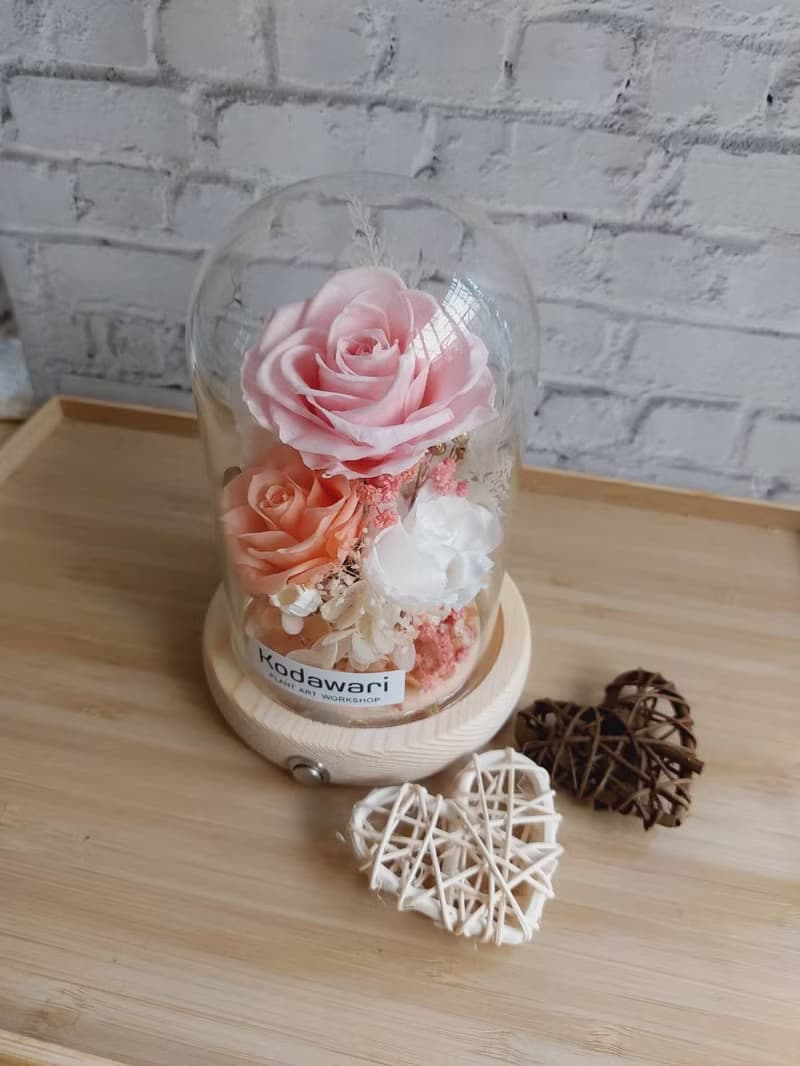 永生花玻璃罩.花盅小夜燈 祝賀花禮 生日.情人節.母親節.畢業