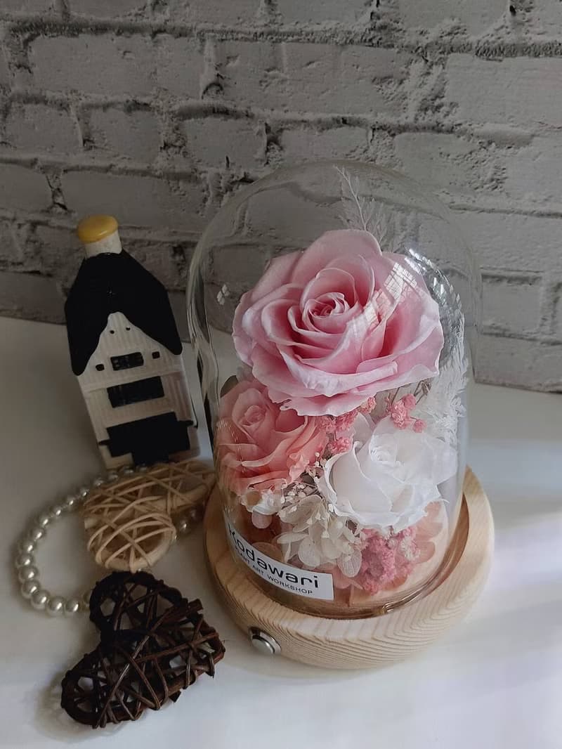 永生花玻璃罩.花盅小夜燈 祝賀花禮 生日.七夕情人節.畢業