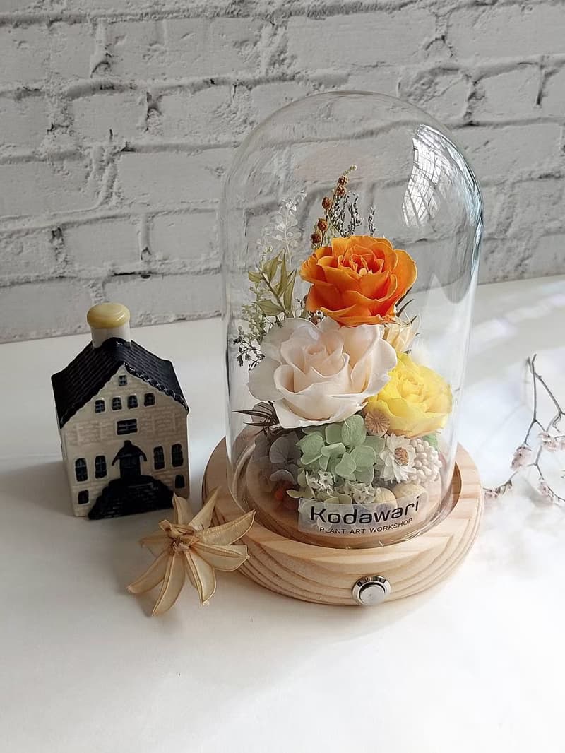 永生花玻璃罩.花盅小夜燈 祝賀花禮 生日.七夕情人節.畢業