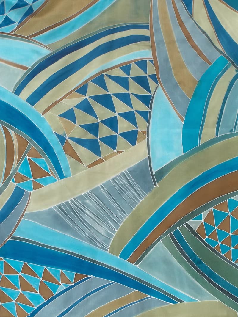 Silk shawl.Striped silk scarf hand painted. Designer Scarves/ Luxury shawl. Geometric Blue brown silk shawl